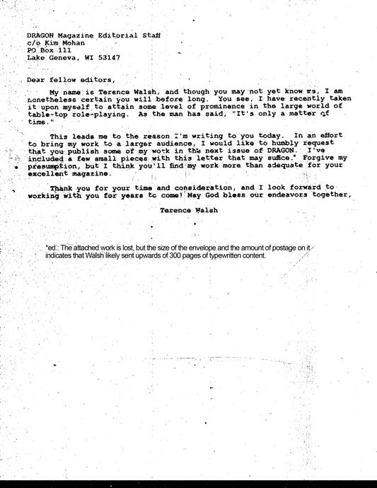 Mr. Walsh reaches out to DRAGON Magazine.